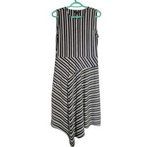 Banana Republic Striped Dress Sleeveless Asymmetrical Hem Midi Women M Workwear